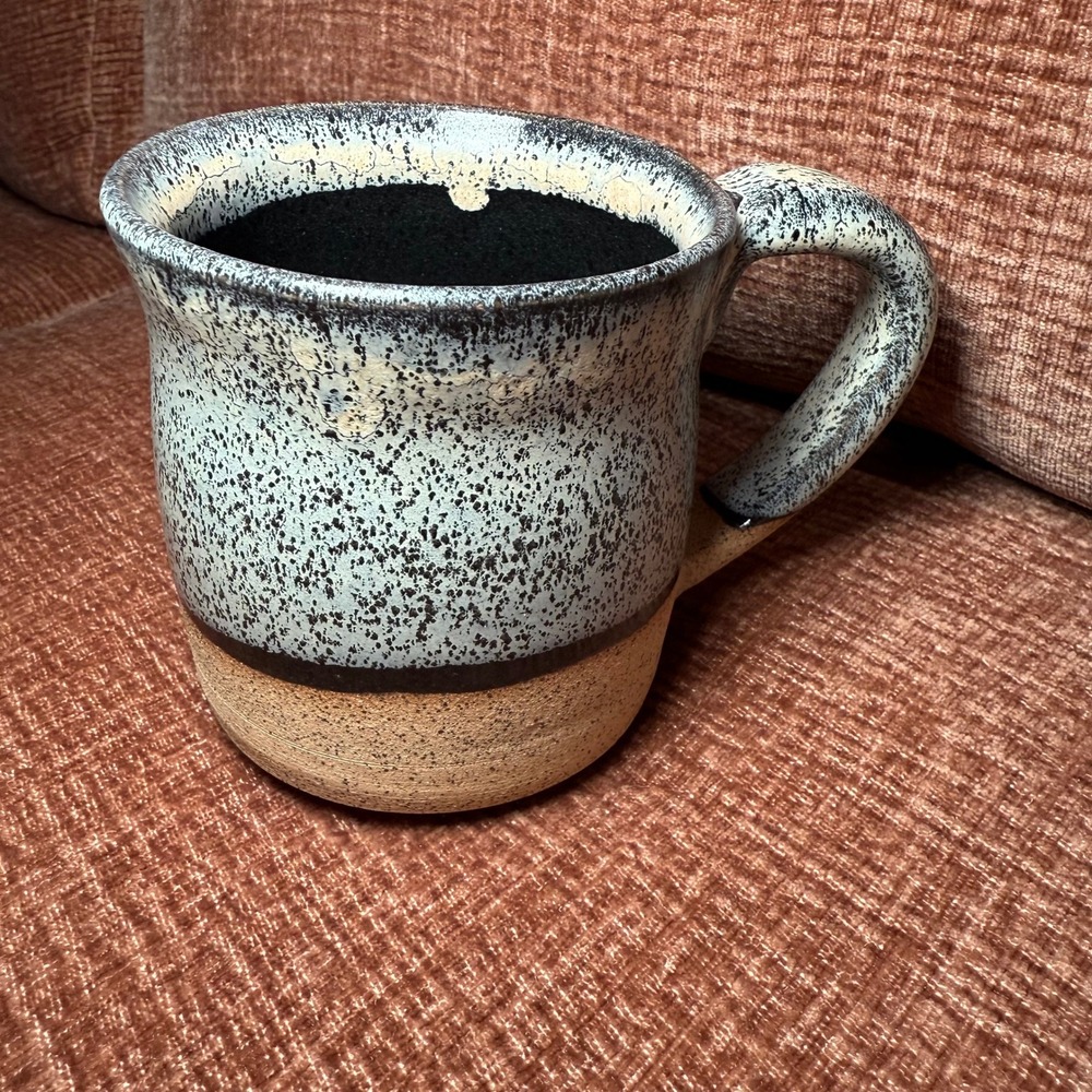 Hand Thrown Studio Pottery Mug •‎ Signed Stoneware • Speckled Celadon